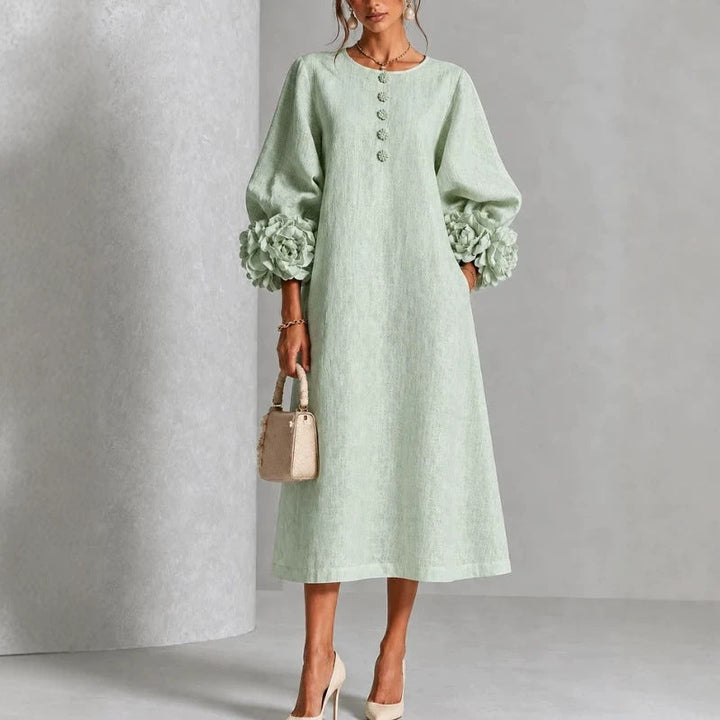 Midi Kleid Mit Knopfleiste Und Rosettenmanschetten