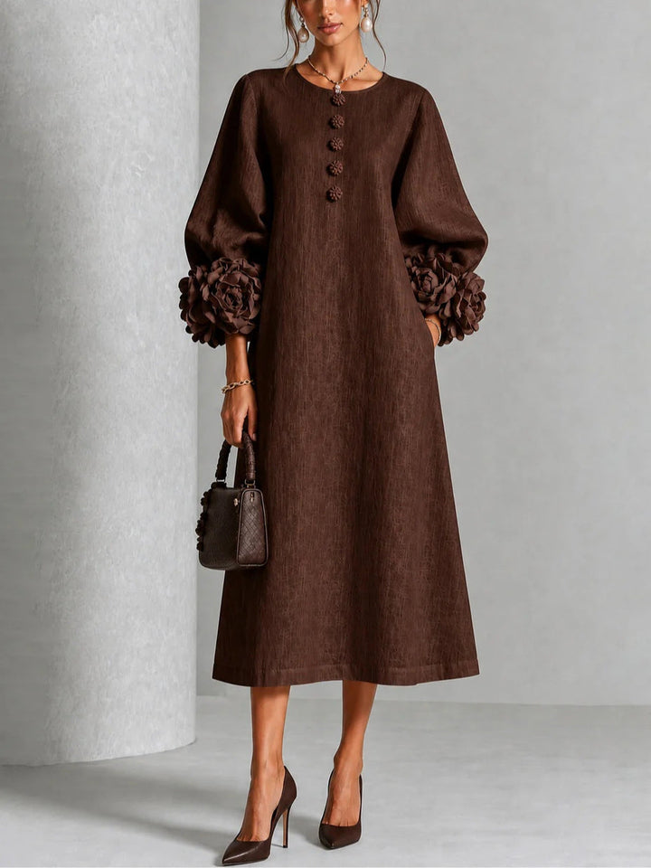 Midi Kleid Mit Knopfleiste Und Rosettenmanschetten