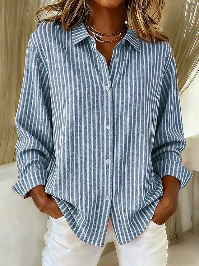 Damen Gestreifte Hemdbluse Mit Knopfleiste
