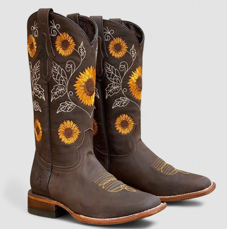 Damen Floral Bestickte Cowboystiefel
