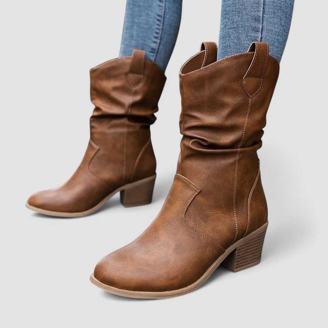 Damen Slouch Stiefel Mit Absatz