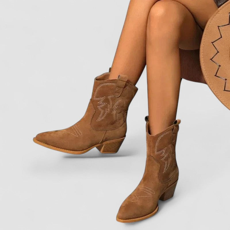 Damen Bestickte Western Stiefeletten
