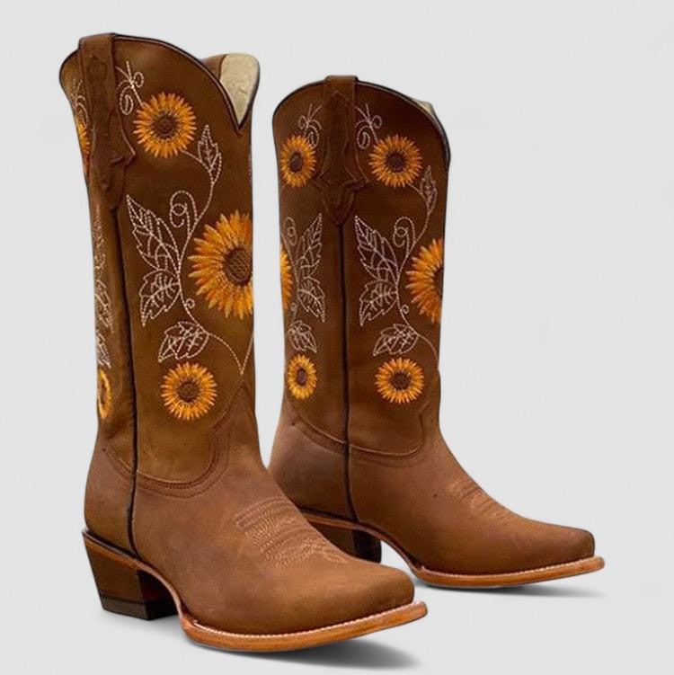 Damen Floral Bestickte Cowboystiefel