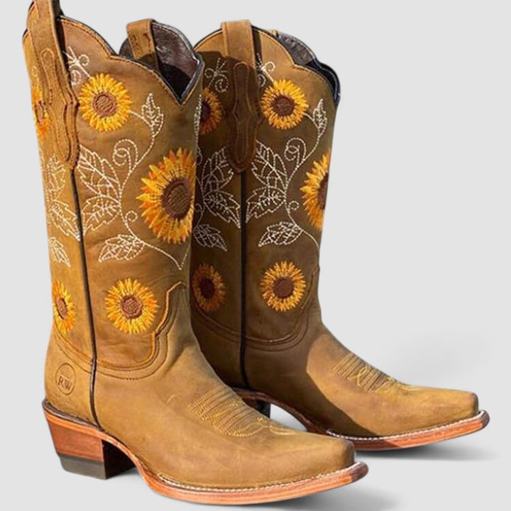 Damen Floral Bestickte Cowboystiefel