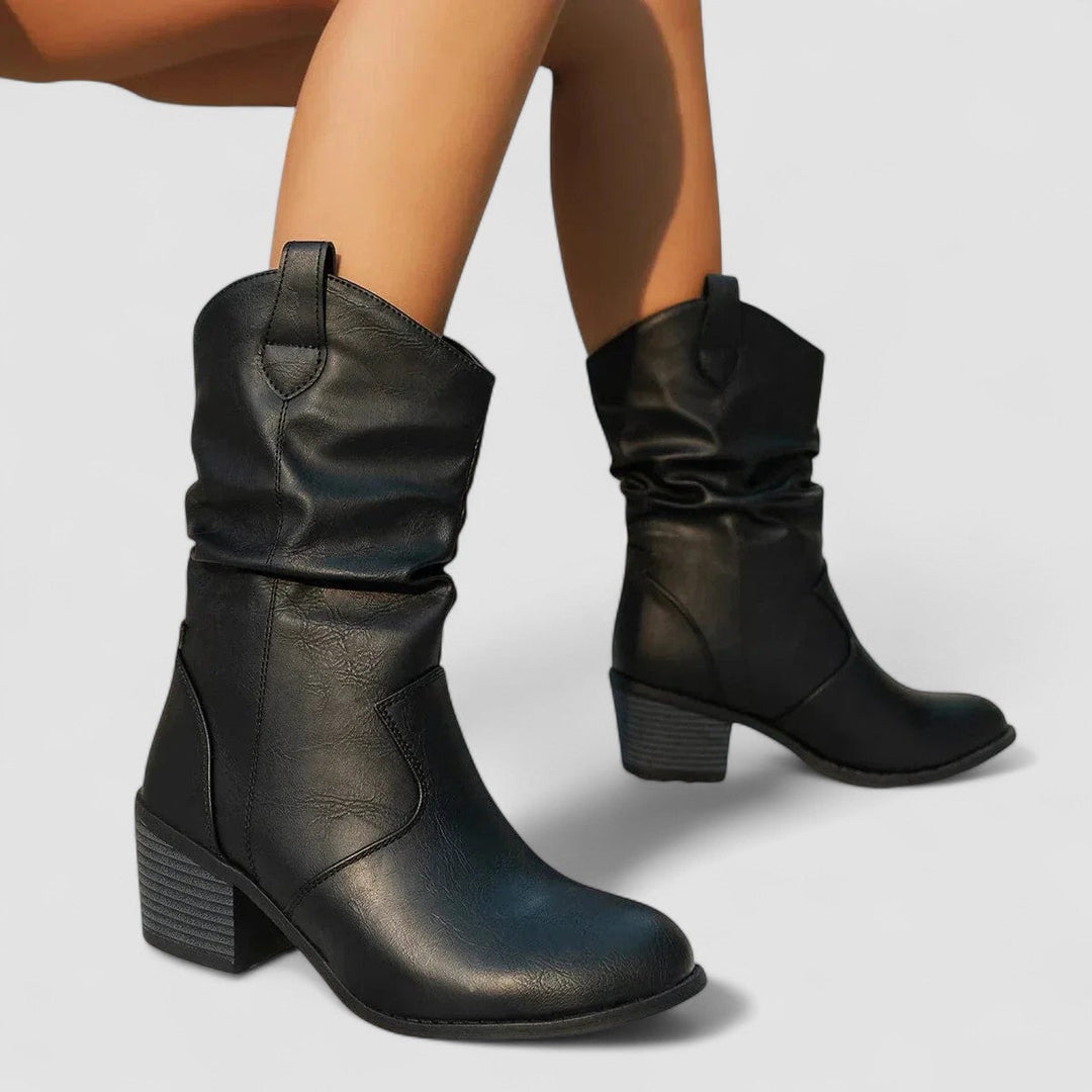 Damen Slouch Stiefel Mit Absatz