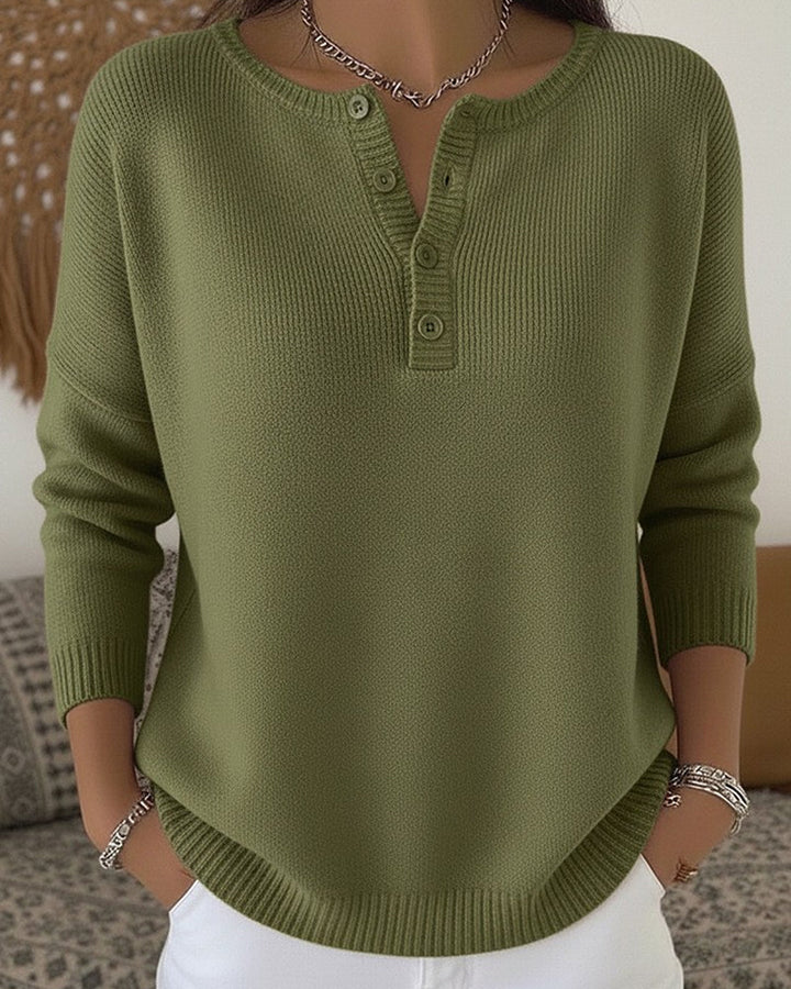 Damen Henley Mit Knopfleiste Strickpullover