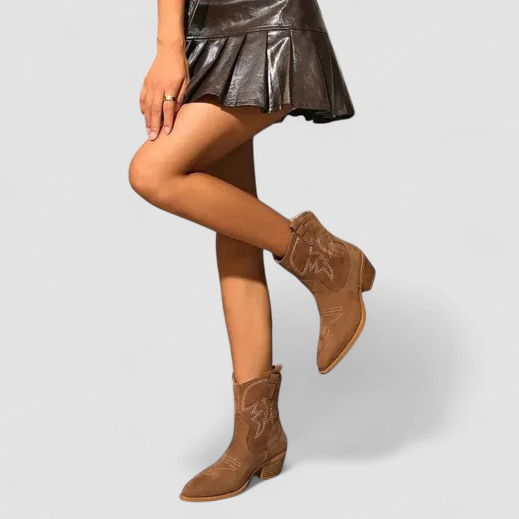 Damen Bestickte Western Stiefeletten