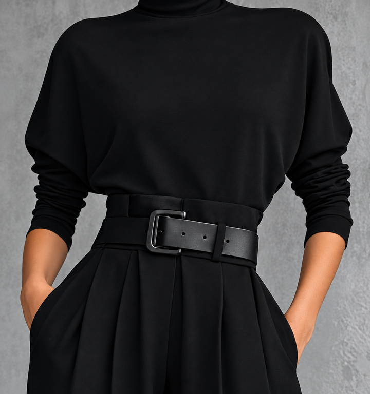 Eleganter Zweiteiler mit Rollkragen und Hose mit hohem Bund