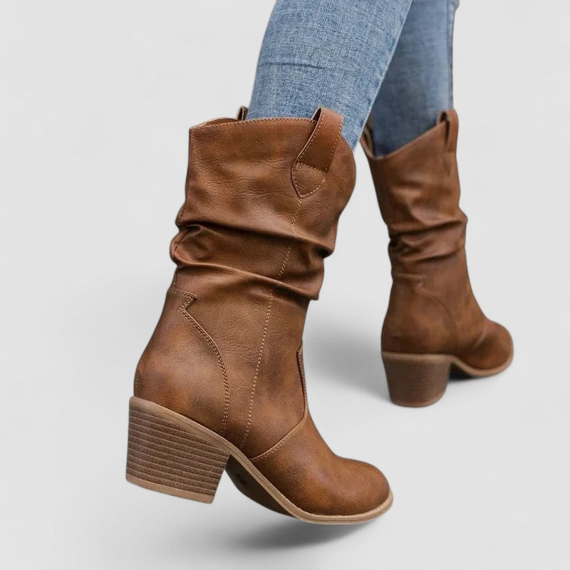 Damen Slouch Stiefel Mit Absatz