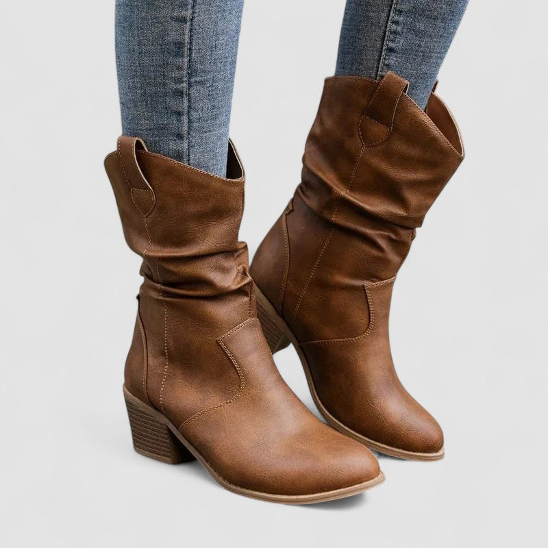 Damen Slouch Stiefel Mit Absatz