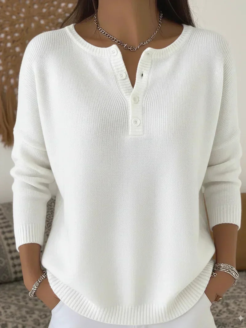 Damen Henley Mit Knopfleiste Strickpullover