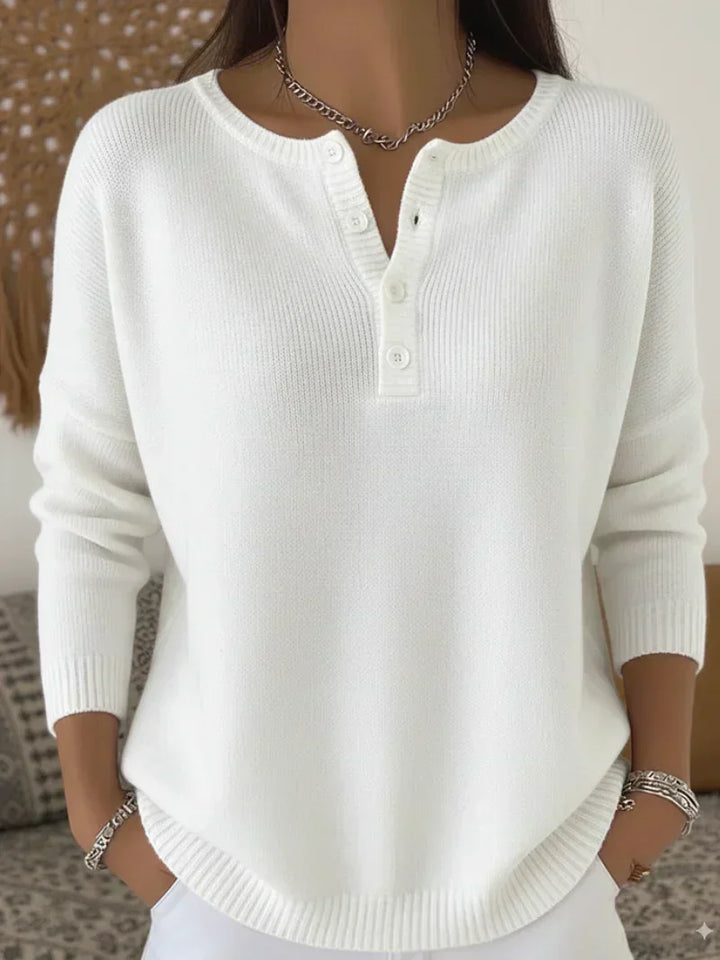 Damen Henley Mit Knopfleiste Strickpullover
