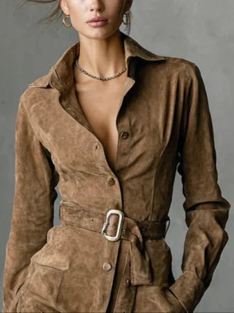 Damen Elegantes Midikleid in Wildlederoptik