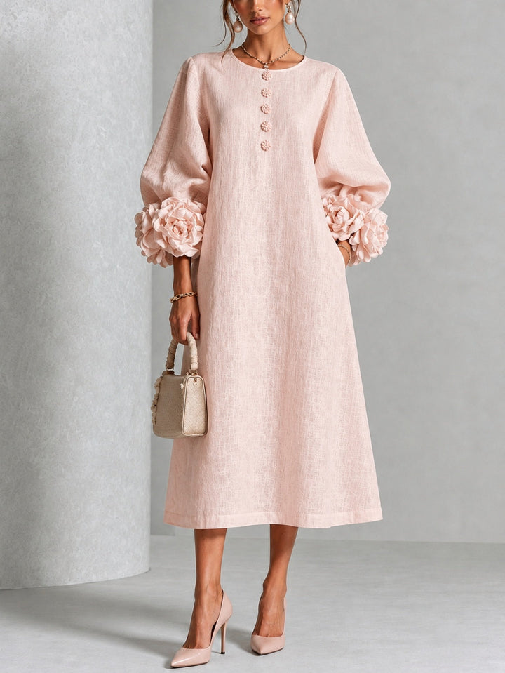 Midi Kleid Mit Knopfleiste Und Rosettenmanschetten