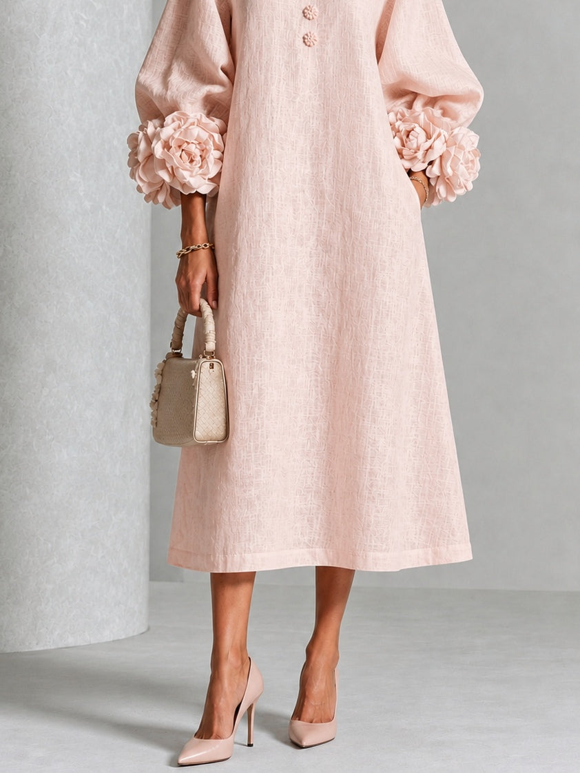 Midi Kleid Mit Knopfleiste Und Rosettenmanschetten
