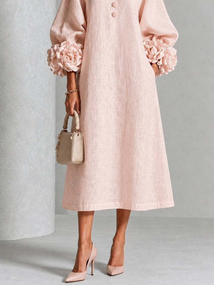 Midi Kleid Mit Knopfleiste Und Rosettenmanschetten