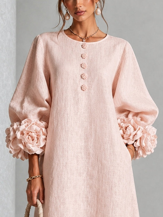 Midi Kleid Mit Knopfleiste Und Rosettenmanschetten
