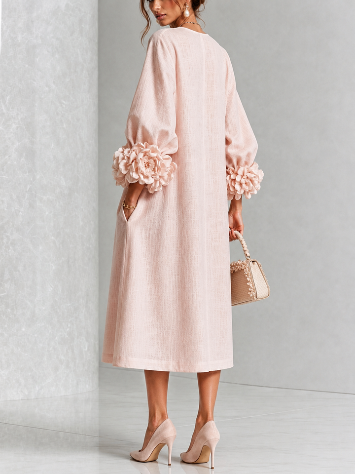 Midi Kleid Mit Knopfleiste Und Rosettenmanschetten