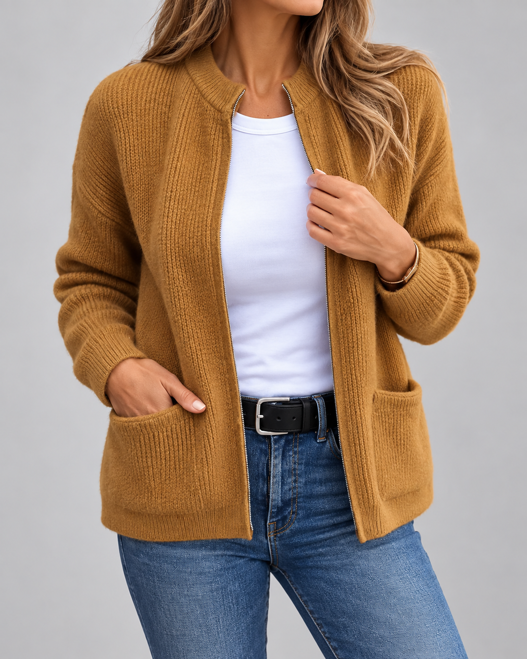 Damen Elegante Strickweste mit Taschen