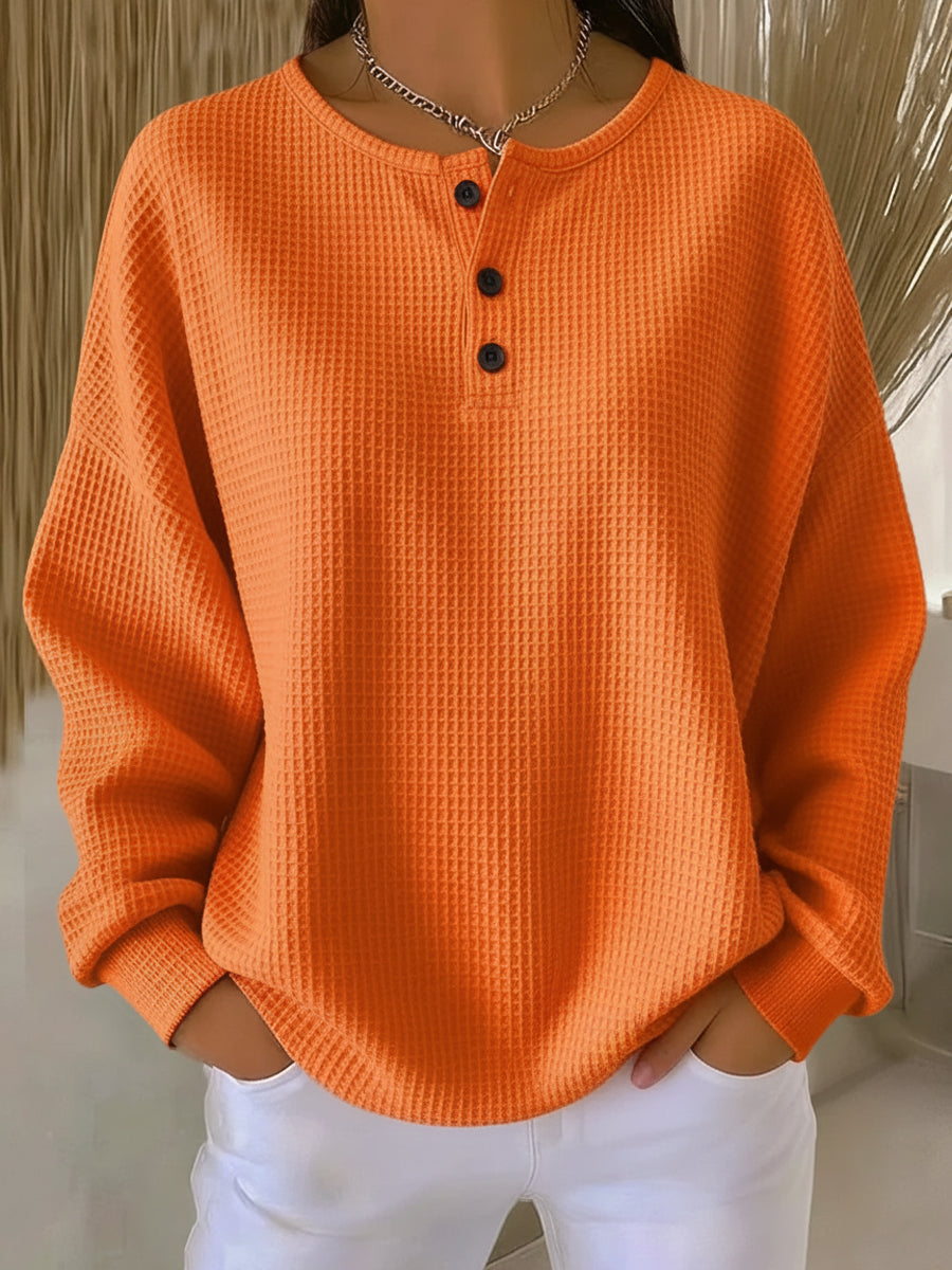 Damen Waffelstrick Henley Sweatshirt