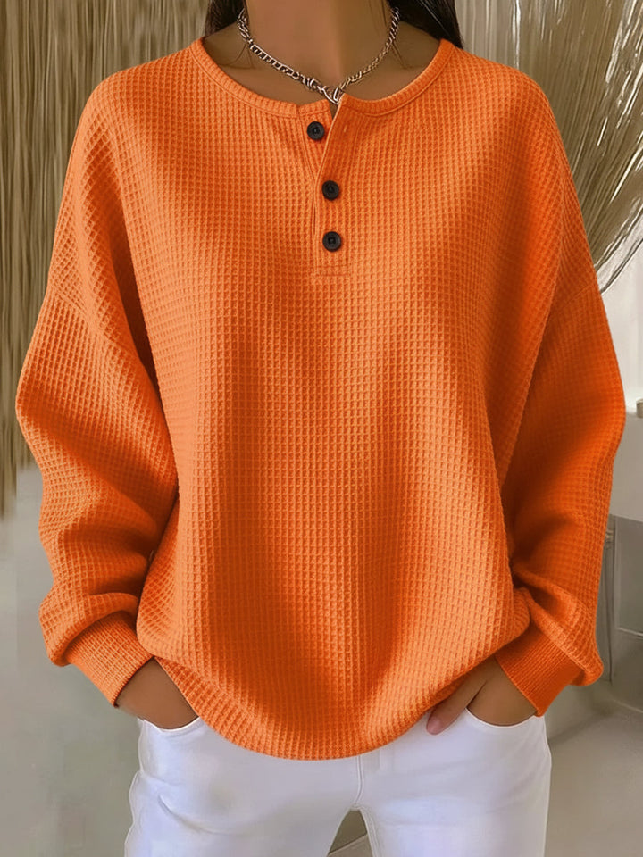 Damen Waffelstrick Henley Sweatshirt