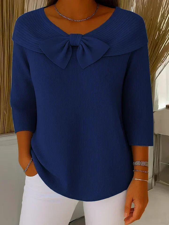 Damen Pullover Mit Schleife Und Rundhalsausschnitt