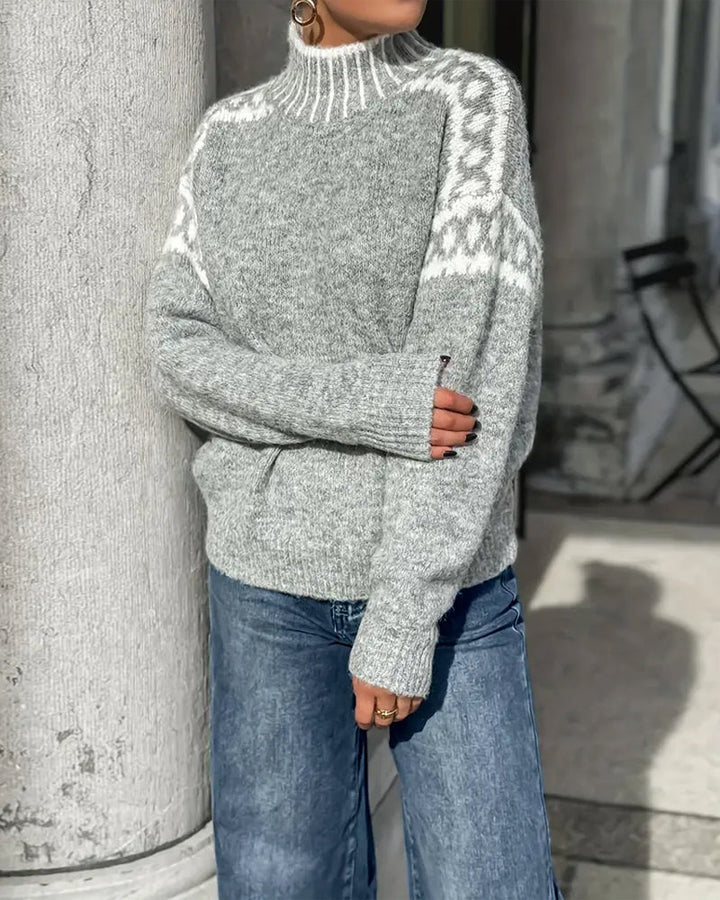 Damen Lockerer Strickpullover mit Stehkragen
