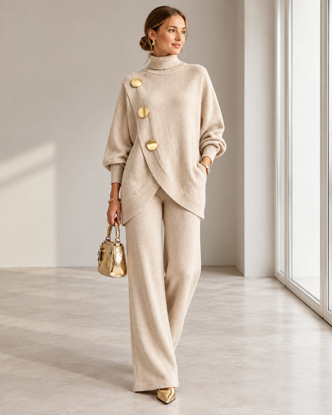 Damen Bequemes Zweiteiliges Set mit Rollkragenpullover
