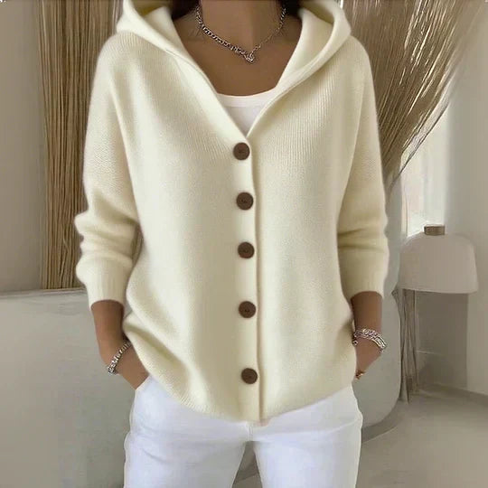 Damen Kapuzen-Strickjacke Mit Knopfleiste
