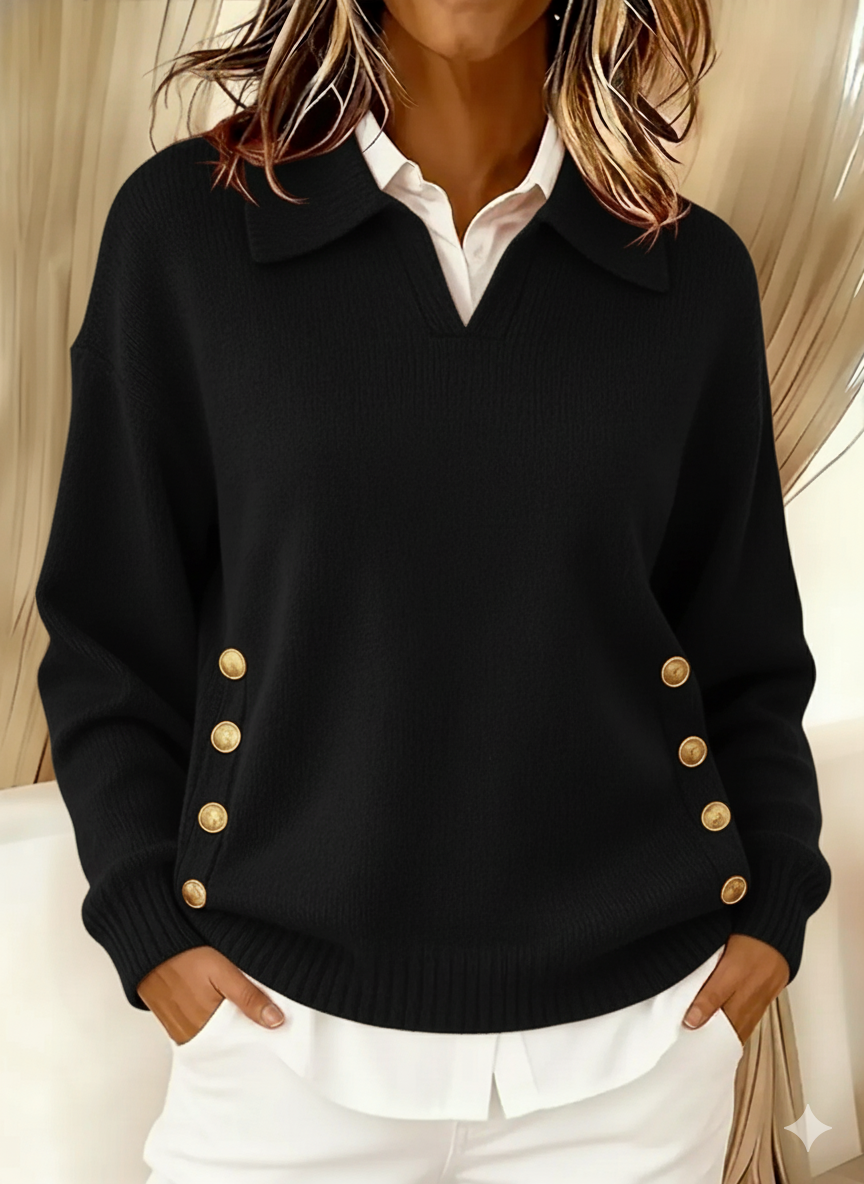 Damen V-Ausschnitt Pullover Mit Kragen
