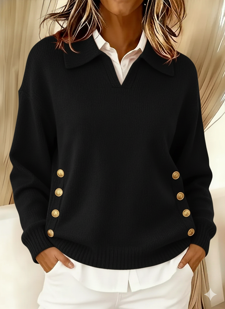 Damen V-Ausschnitt Pullover Mit Kragen