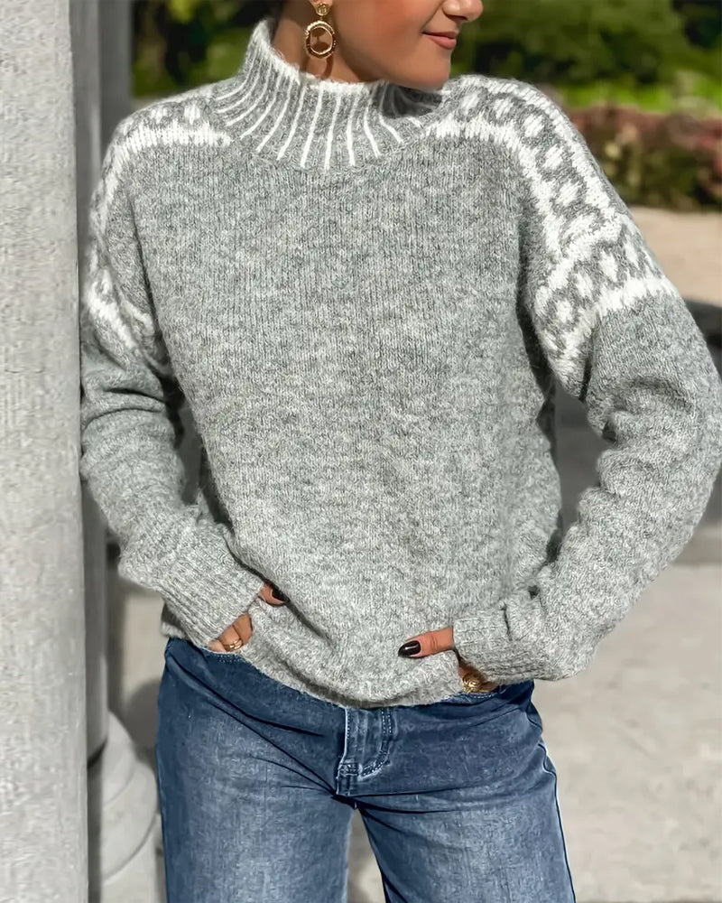 Damen Lockerer Strickpullover mit Stehkragen