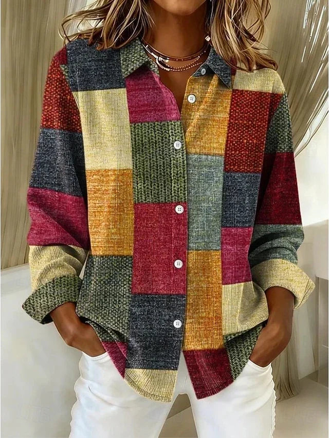Damen Patchwork-Bluse mit Knopfleiste
