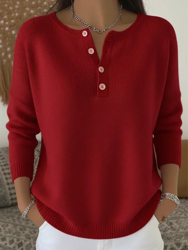Damen Henley Mit Knopfleiste Strickpullover