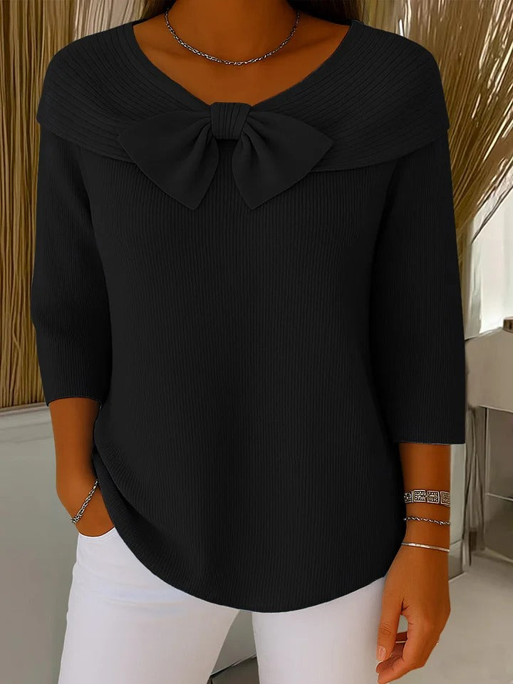 Damen Pullover Mit Schleife Und Rundhalsausschnitt