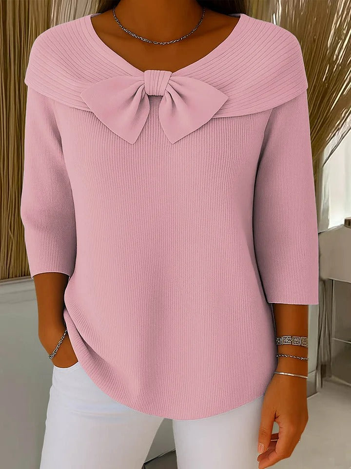 Damen Pullover Mit Schleife Und Rundhalsausschnitt