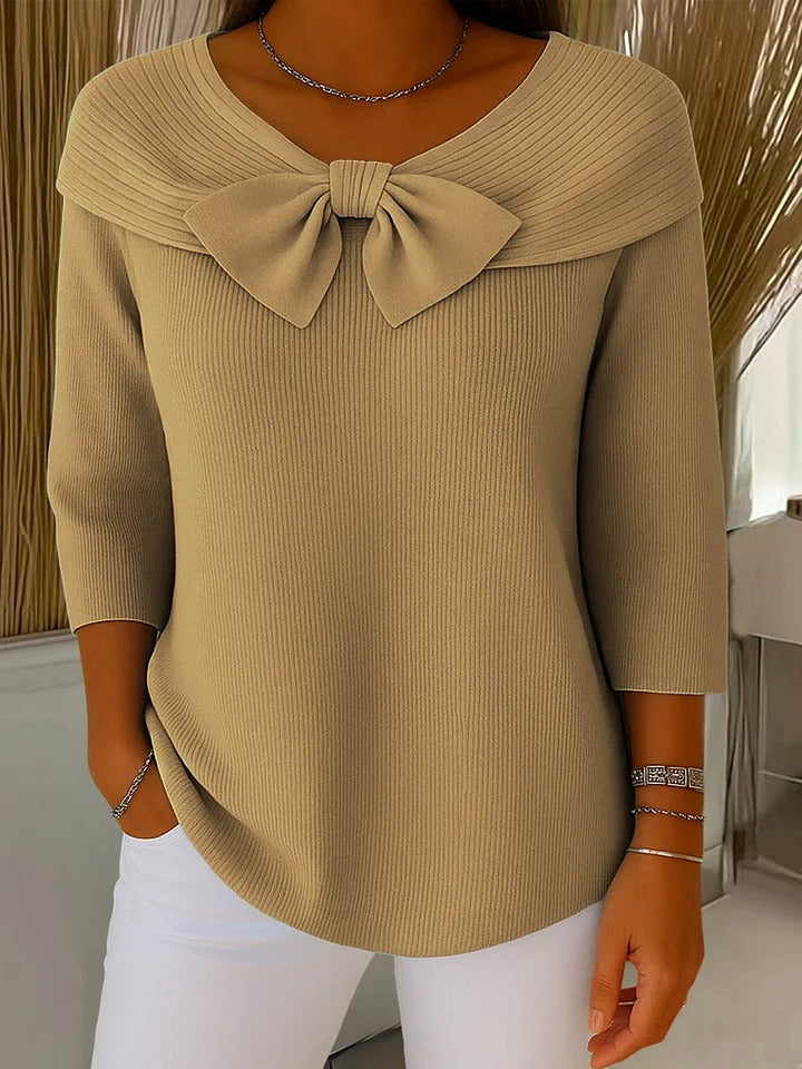 Damen Pullover Mit Schleife Und Rundhalsausschnitt