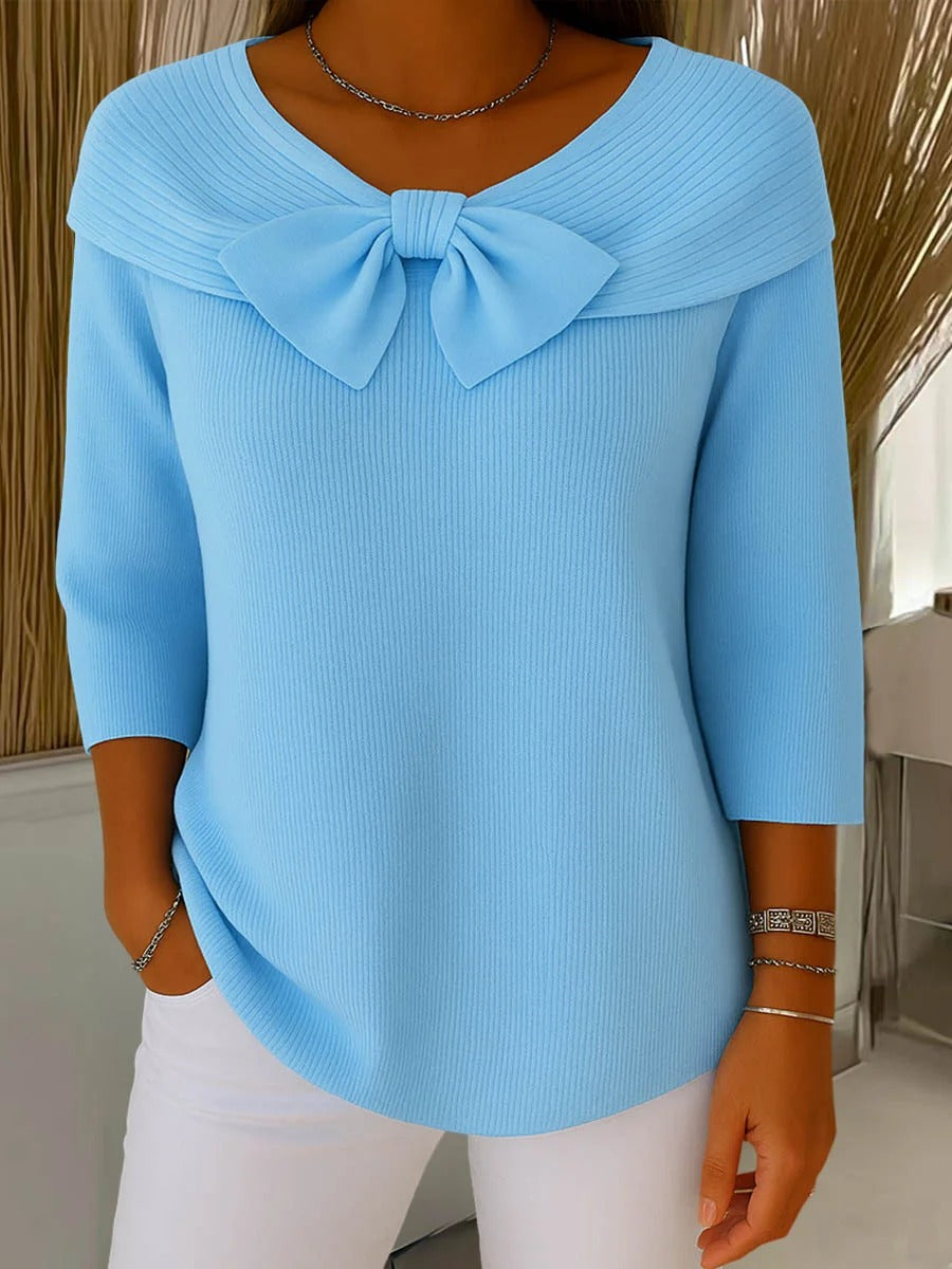 Damen Pullover Mit Schleife Und Rundhalsausschnitt
