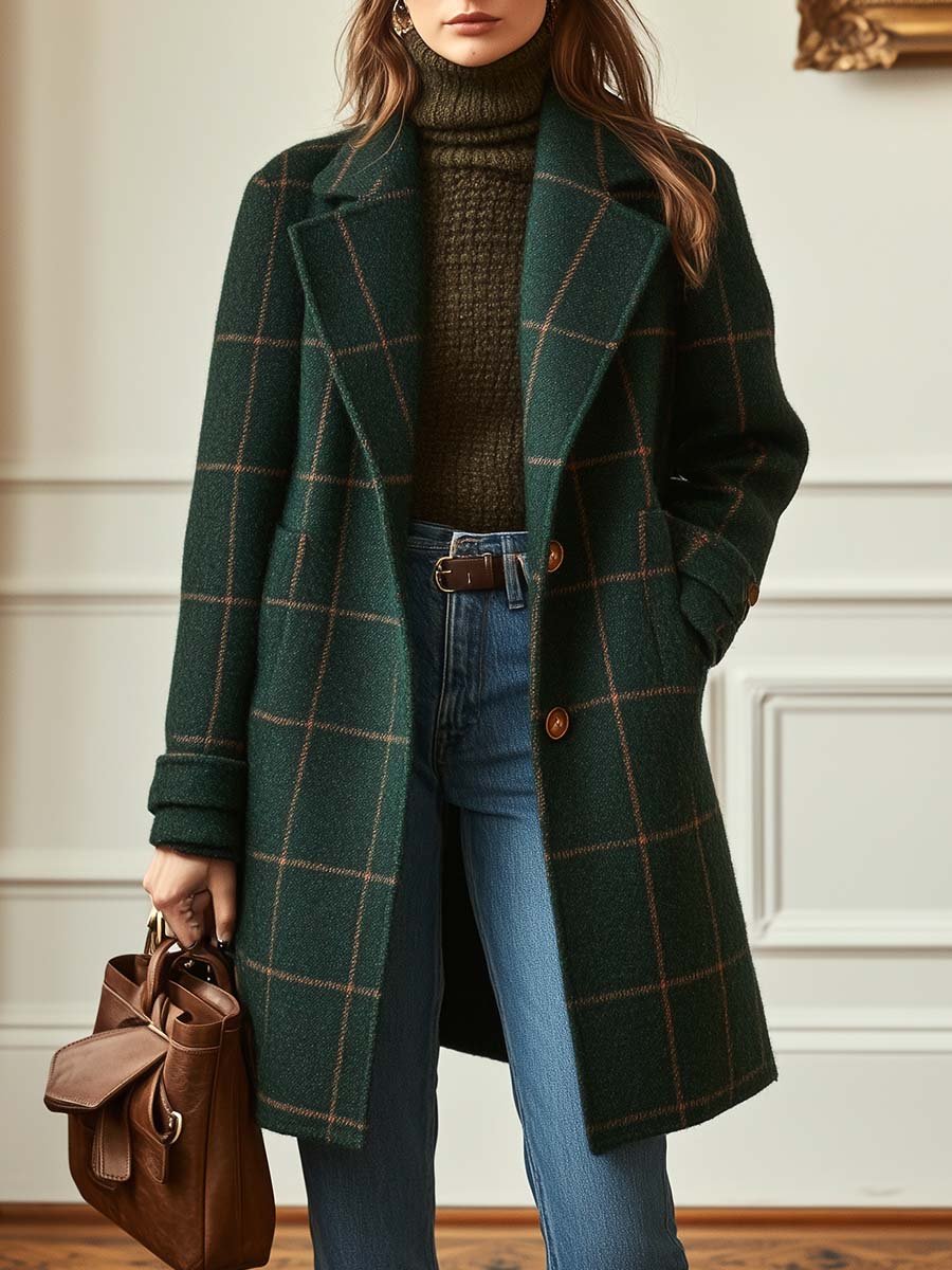 Damen Klassischer Karierter Mantel