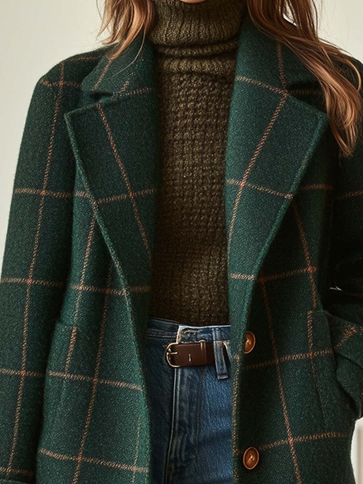 Damen Klassischer Karierter Mantel