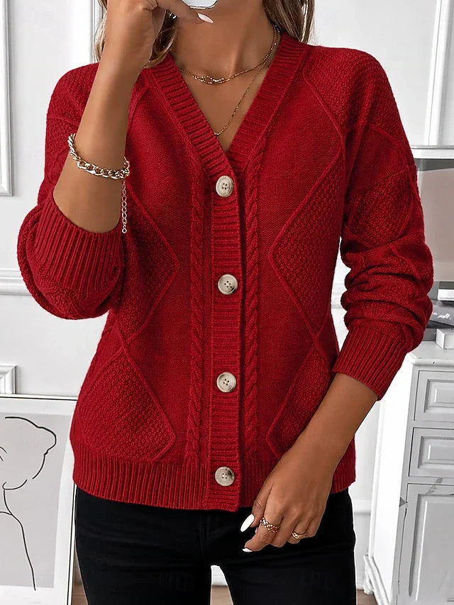 Damen Klassische Strickjacke mit Zopfmuster