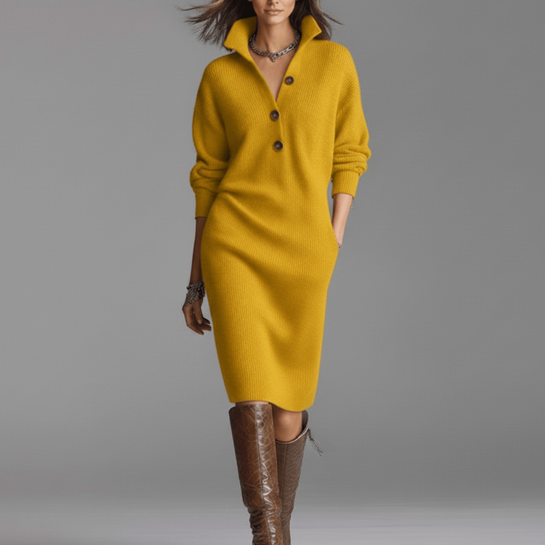 Damen Elegantes Winterkleid Mit Knöpfen