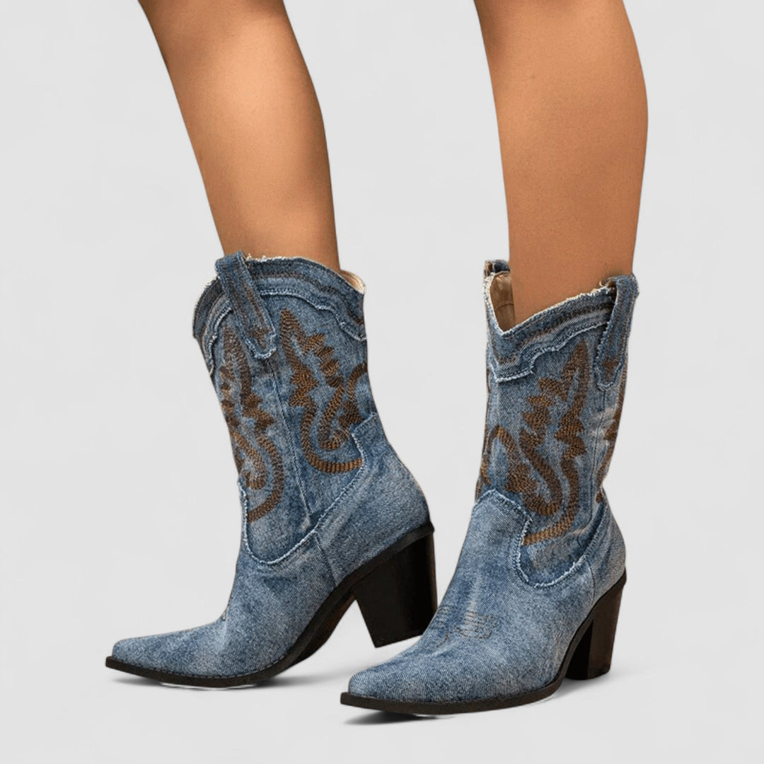 Damen Bestickte Western Stiefeletten
