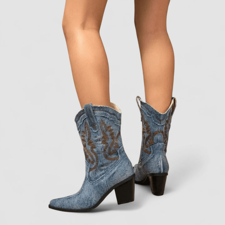 Damen Bestickte Western Stiefeletten