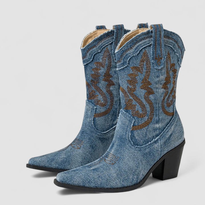 Damen Bestickte Western Stiefeletten