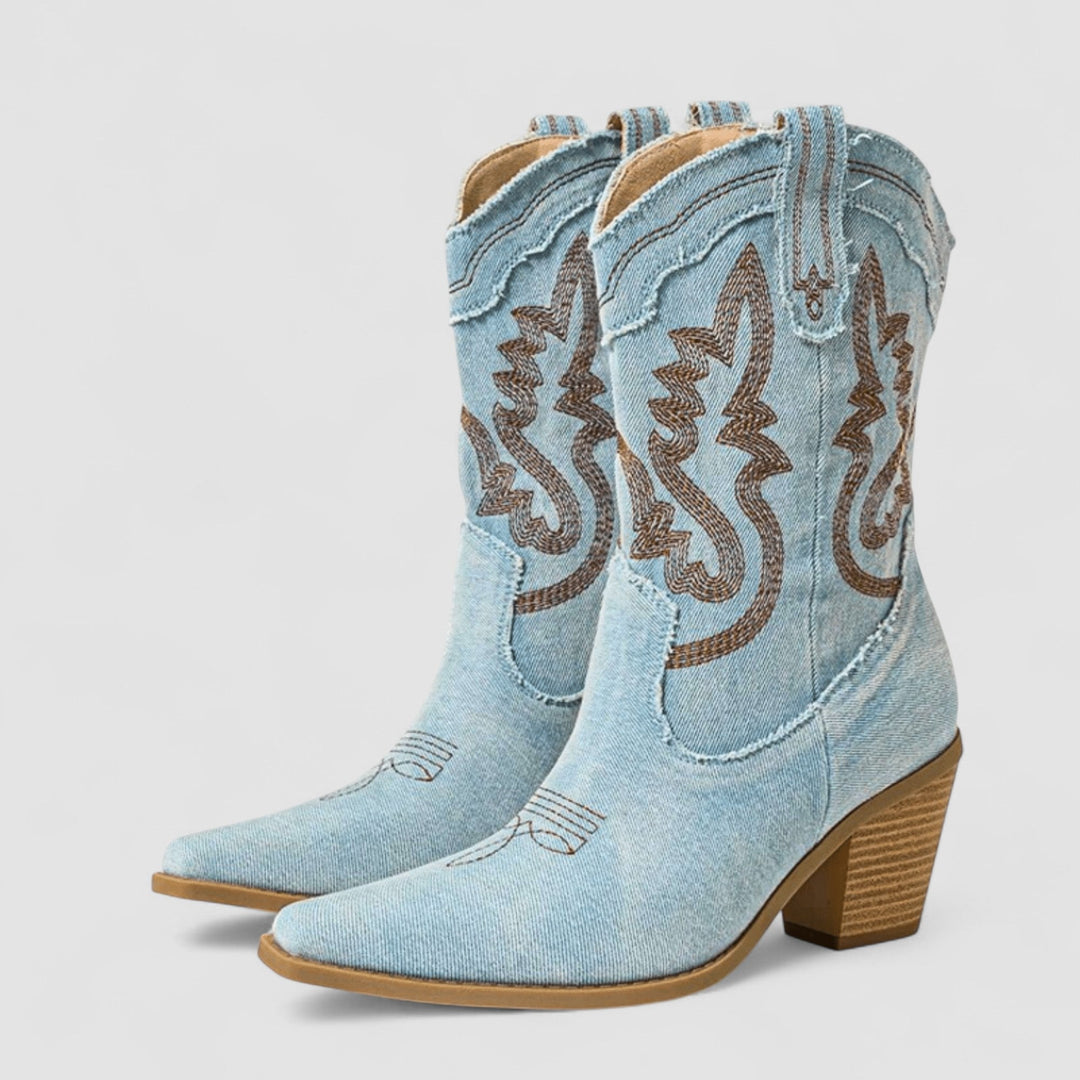 Damen Bestickte Western Stiefeletten