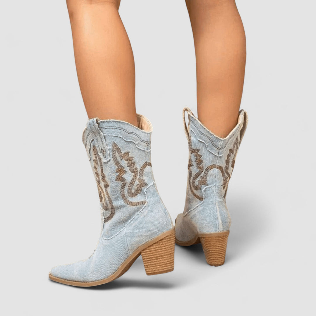 Damen Bestickte Western Stiefeletten