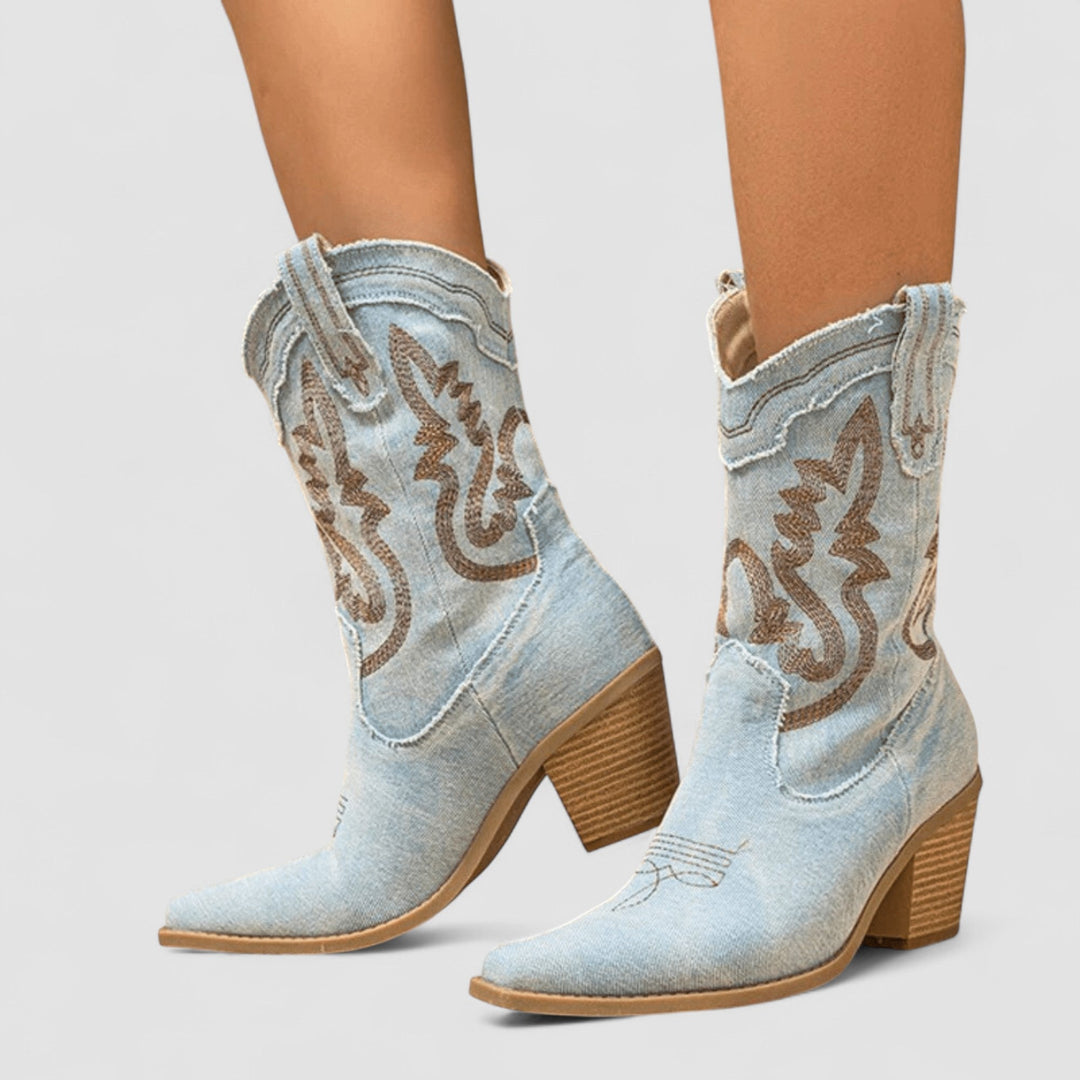 Damen Bestickte Western Stiefeletten