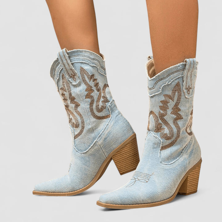 Damen Bestickte Western Stiefeletten