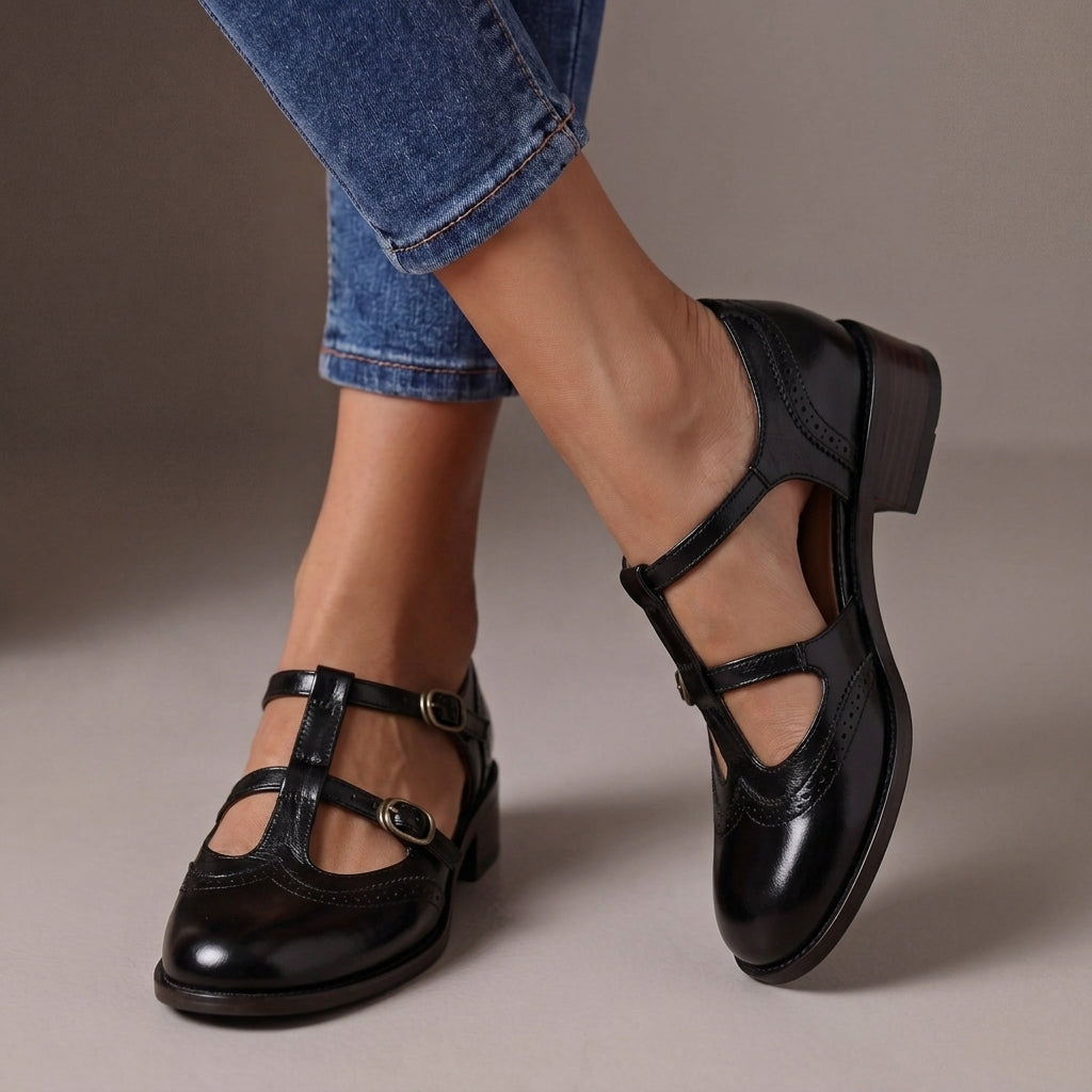 Mary Janes mit Riemchen und Lochmuster